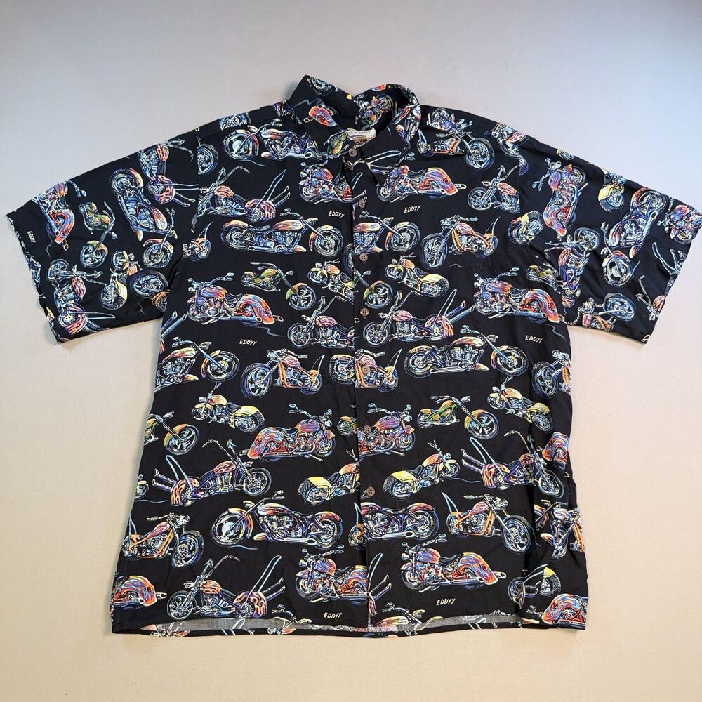 Reyn Spooner Shirt Mens XL Art of Eddy Y Hawaiian Chopper Motorcycle Button Up